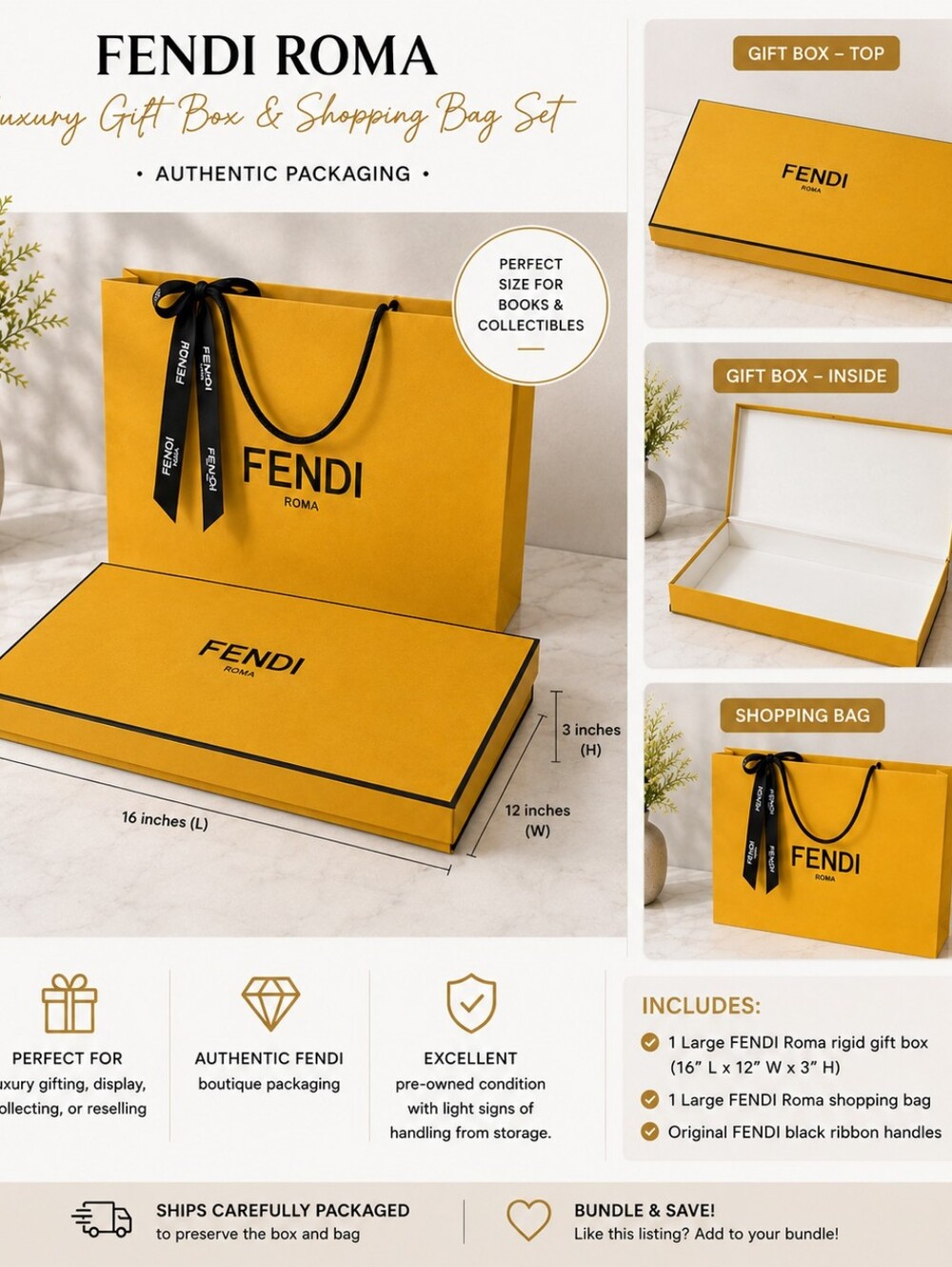 FENDI Roma Luxury Gift Box & Shopping Bag Set – Authentic Boutique Packaging